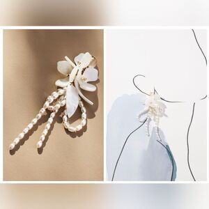 Cream Floral Faux Pearl Earrings Lead Nickel Free